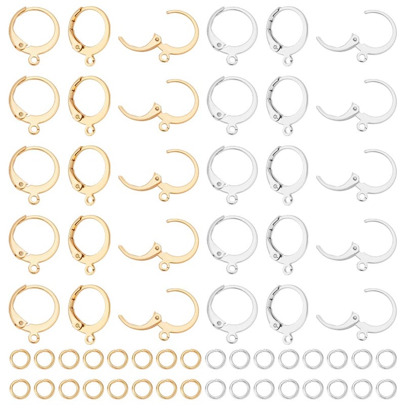 UNICRAFTALE 60pcs Stainless Steel Leverback Earring Hooks 12.5mm Wide Round Earwire Hooks Huggie Hoop French Lever Earwires Findings with Loop for DIY Jewelry Making - Image 1